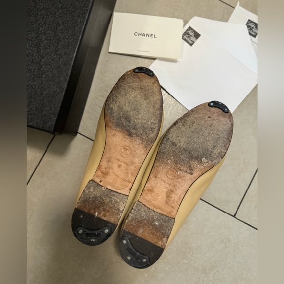 Authentic Chanel Nude/Black Cap Toe Ballet Flat Size 38 - Picture 5 of 9